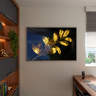 Quadro Decorativo Flores E Folhas Douradas Com Moldura E Vidr
