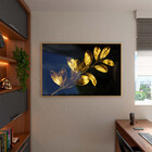 Quadro Decorativo Flores E Folhas Douradas Com Moldura E Vidr
