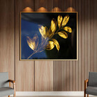 Quadro Decorativo Flores E Folhas Douradas Com Moldura E Vidr