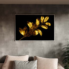 Quadro Decorativo Flores E Folhas Douradas Com Moldura Prata