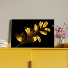 Quadro Decorativo Flores E Folhas Douradas Com Moldura Prata