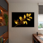 Quadro Decorativo Flores E Folhas Douradas Com Moldura Prata