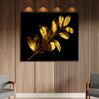 Quadro Decorativo Flores E Folhas Douradas Com Moldura Preto