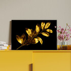 Quadro Decorativo Flores E Folhas Douradas Com Moldura Preto
