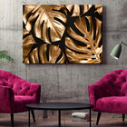 Quadro Decorativo Flores E Folhas Golden Monstera - 180x120 Cm