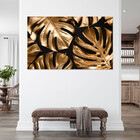 Quadro Decorativo Flores E Folhas Golden Monstera - 180x120 Cm