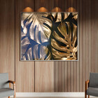 Quadro Decorativo Flores E Folhas Golden Monstera Com Moldura