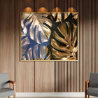 Quadro Decorativo Flores E Folhas Golden Monstera Com Moldura