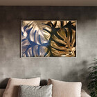 Quadro Decorativo Flores E Folhas Golden Monstera Com Moldura