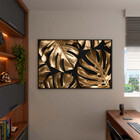 Quadro Decorativo Flores E Folhas Golden Monstera Com Moldura