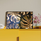 Quadro Decorativo Flores E Folhas Golden Monstera Com Moldura