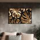 Quadro Decorativo Flores E Folhas Golden Monstera Com Moldura