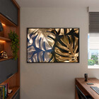 Quadro Decorativo Flores E Folhas Golden Monstera Com Moldura