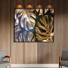 Quadro Decorativo Flores E Folhas Golden Monstera Com Moldura