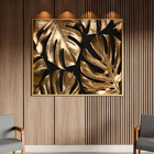 Quadro Decorativo Flores E Folhas Golden Monstera Com Moldura