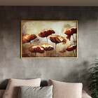 Quadro Decorativo Flores E Folhas Papoilas Com Moldura Dourad