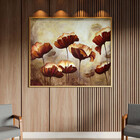 Quadro Decorativo Flores E Folhas Papoilas Com Moldura Dourad