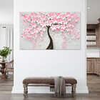 Quadro Decorativo Flores E Folhas Pink Flower Tree - 180x100