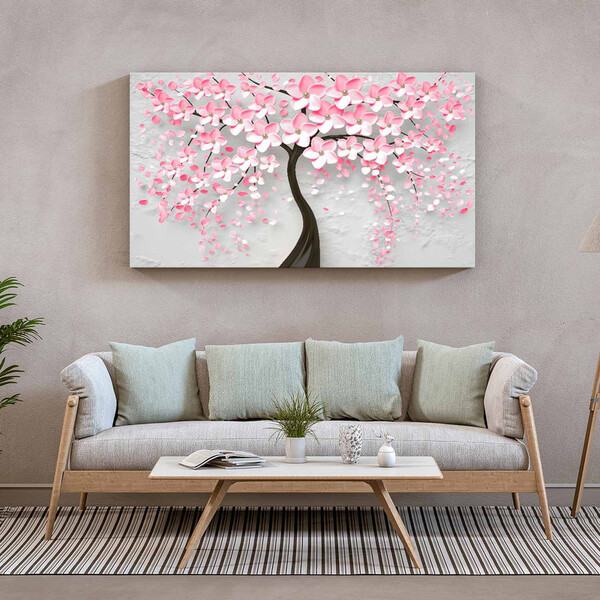 Quadro Decorativo Flores E Folhas Pink Flower Tree - 180x120