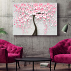 Quadro Decorativo Flores E Folhas Pink Flower Tree - 180x120