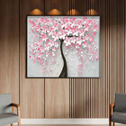 Quadro Decorativo Flores E Folhas Pink Flower Tree Com Moldur