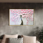 Quadro Decorativo Flores E Folhas Pink Flower Tree Com Moldur
