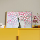 Quadro Decorativo Flores E Folhas Pink Flower Tree Com Moldur