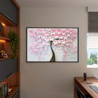 Quadro Decorativo Flores E Folhas Pink Flower Tree Com Moldur