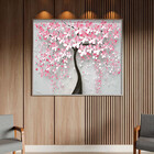 Quadro Decorativo Flores E Folhas Pink Flower Tree Com Moldur