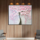 Quadro Decorativo Flores E Folhas Pink Flower Tree Com Moldur