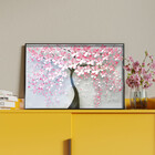 Quadro Decorativo Flores E Folhas Pink Flower Tree Com Moldur