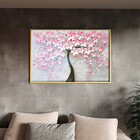 Quadro Decorativo Flores E Folhas Pink Flower Tree Com Moldur