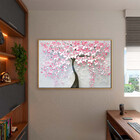 Quadro Decorativo Flores E Folhas Pink Flower Tree Com Moldur