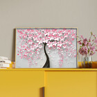 Quadro Decorativo Flores E Folhas Pink Flower Tree Com Moldur
