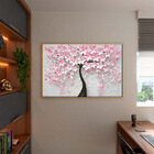 Quadro Decorativo Flores E Folhas Pink Flower Tree Com Moldur