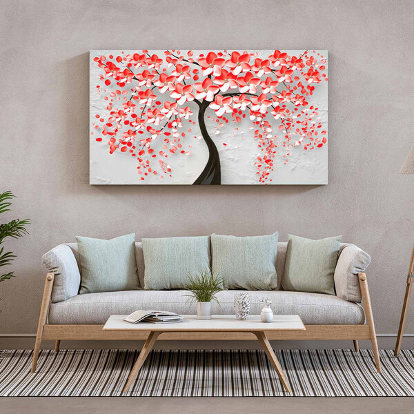 Quadro Decorativo Flores E Folhas Red Flower Tree - 180x120 Cm