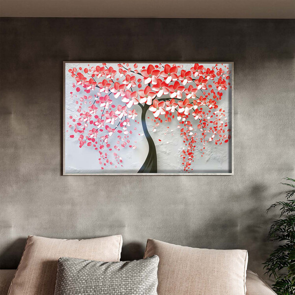 Quadro Decorativo Flores E Folhas Red Flower Tree Com Moldura