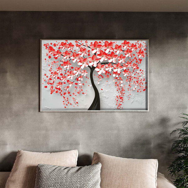 Quadro Decorativo Flores E Folhas Red Flower Tree Com Moldura