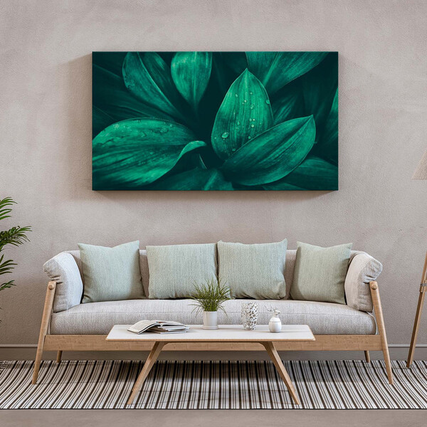 Quadro Decorativo Flores E Folhas Verdes - 200x100 Cm