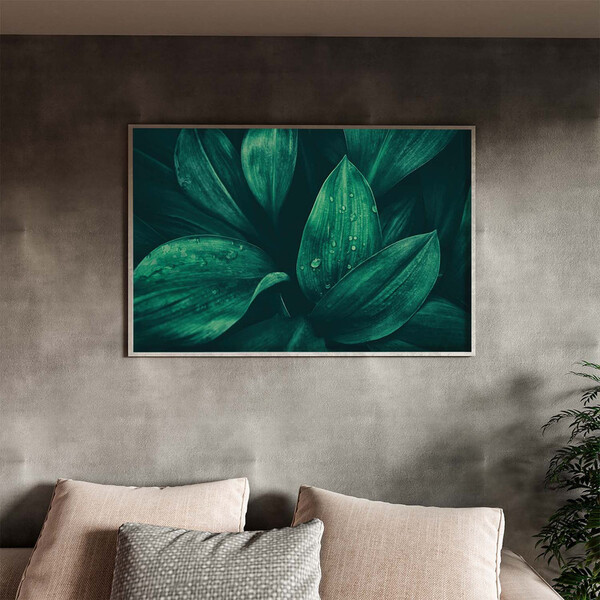 Quadro Decorativo Flores E Folhas Verdes Com Moldura Prata -