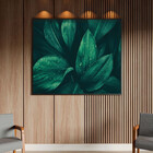 Quadro Decorativo Flores E Folhas Verdes Com Moldura Preto -