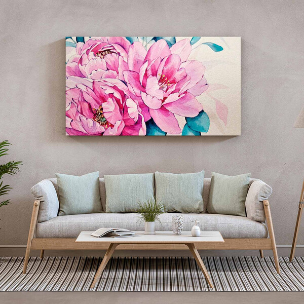 Quadro Decorativo Flores E Folhas Watercolor Flower - 200x100