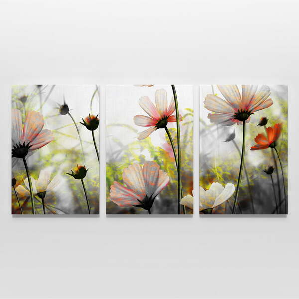 Quadro Decorativo Flores Em Arte - Kit 3 Telas
