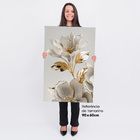 Quadro Decorativo Flores Em Ouro Branco E Folhas Ouro Amarelo