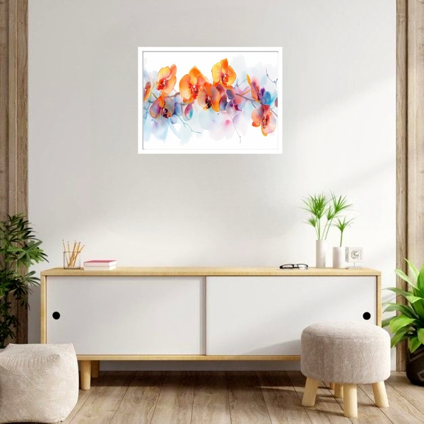 Quadro Decorativo Flores Orquídea Laranja  - 50x70cm Moldura