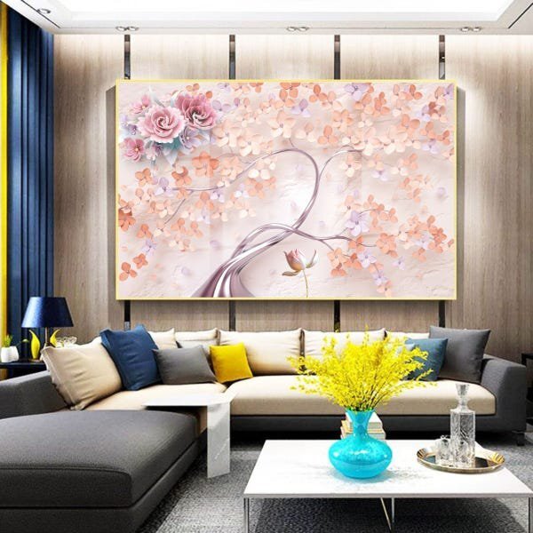 Quadro Decorativo Flores Primavera Rosé Com Moldura Dourada E