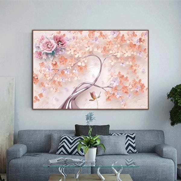 Quadro Decorativo Flores Primavera Rosé Com Moldura Marrom 20