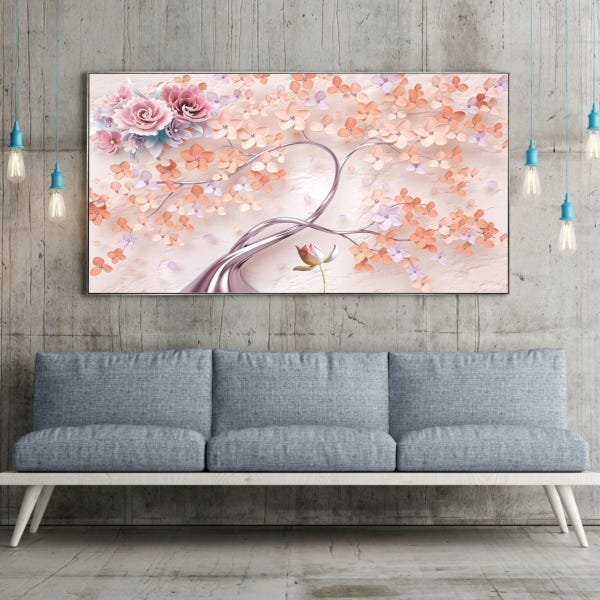 Quadro Decorativo Flores Primavera Rosé Com Moldura Prata 150