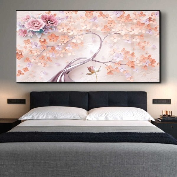 Quadro Decorativo Flores Primavera Rosé Com Moldura Preta E V