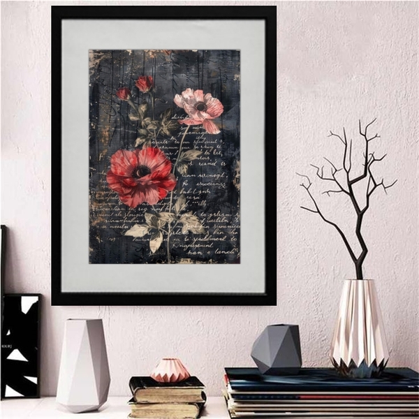Quadro Decorativo Flores Vintage 60x48cm Moldura Branca